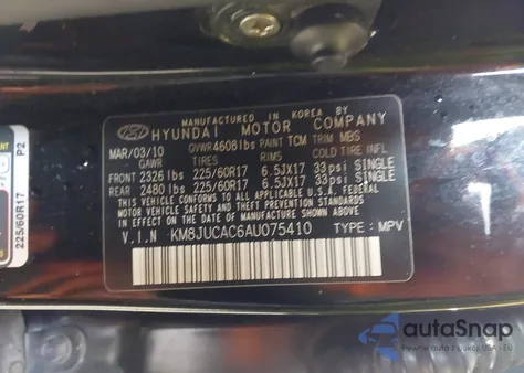 2010 Hyundai Tucson Gls z USA, uszkodzony, nr VIN KM8JUCAC6AU075410